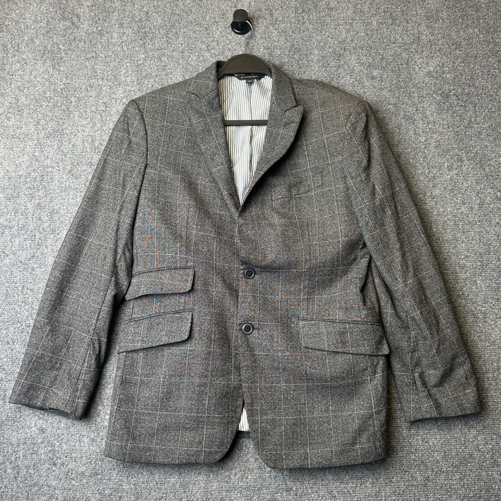 Banana Republic Blazer Mens 38S Gray Windowpane Wool Marzotto Italian Fabric